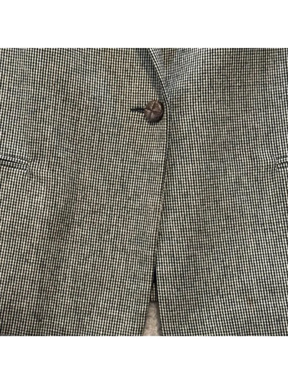 Vintage 1980s Houndstooth Wool Blazer Size 10P Velvet Collar Black White Regency - Picture 5 of 8